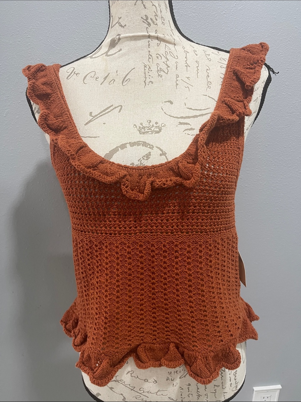 Anthropologie Pilcro Ruffled Knit Sleeveless Tank Top - Rust